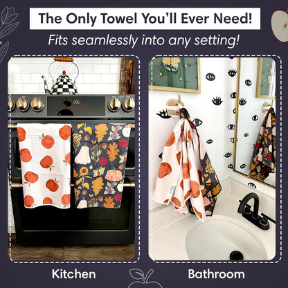 2 Double Sided Microfiber Hand Towels, 17x27 Inches Waffle Design Kitchen Towels Set, Durable & Soft Fast Drying Hand Wash Cloth and Dishcloth for Everyday Use at Home (Jonny & Gather- Blue/Multi)