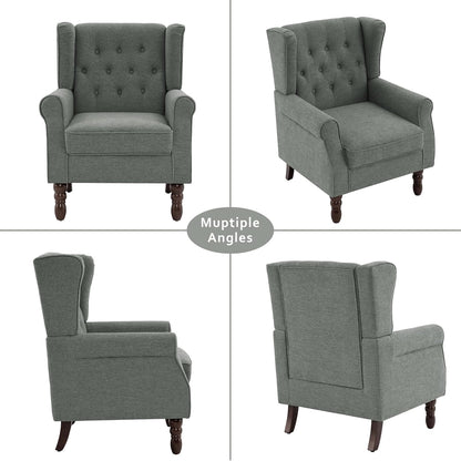 Lumibee High Back Accent Chair Set of 2,Upholstered Wingback Armchair with Solid Wood Legs for Small Spaces,Comfy Single Sofa Chair for Living Room,Bedroom,Office-Gray