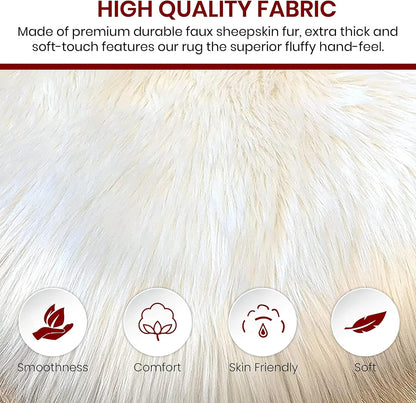 LAMBZY Faux Sheepskin Hypoallergenic Free Shape Silky Shag Rug, Luxury Shaggy Silky Plush Carpet for Bedrooms Rugs Living, Kids Rooms Sofa Floor Rugs (Single and a Half 2'x4', 60x120cm White)