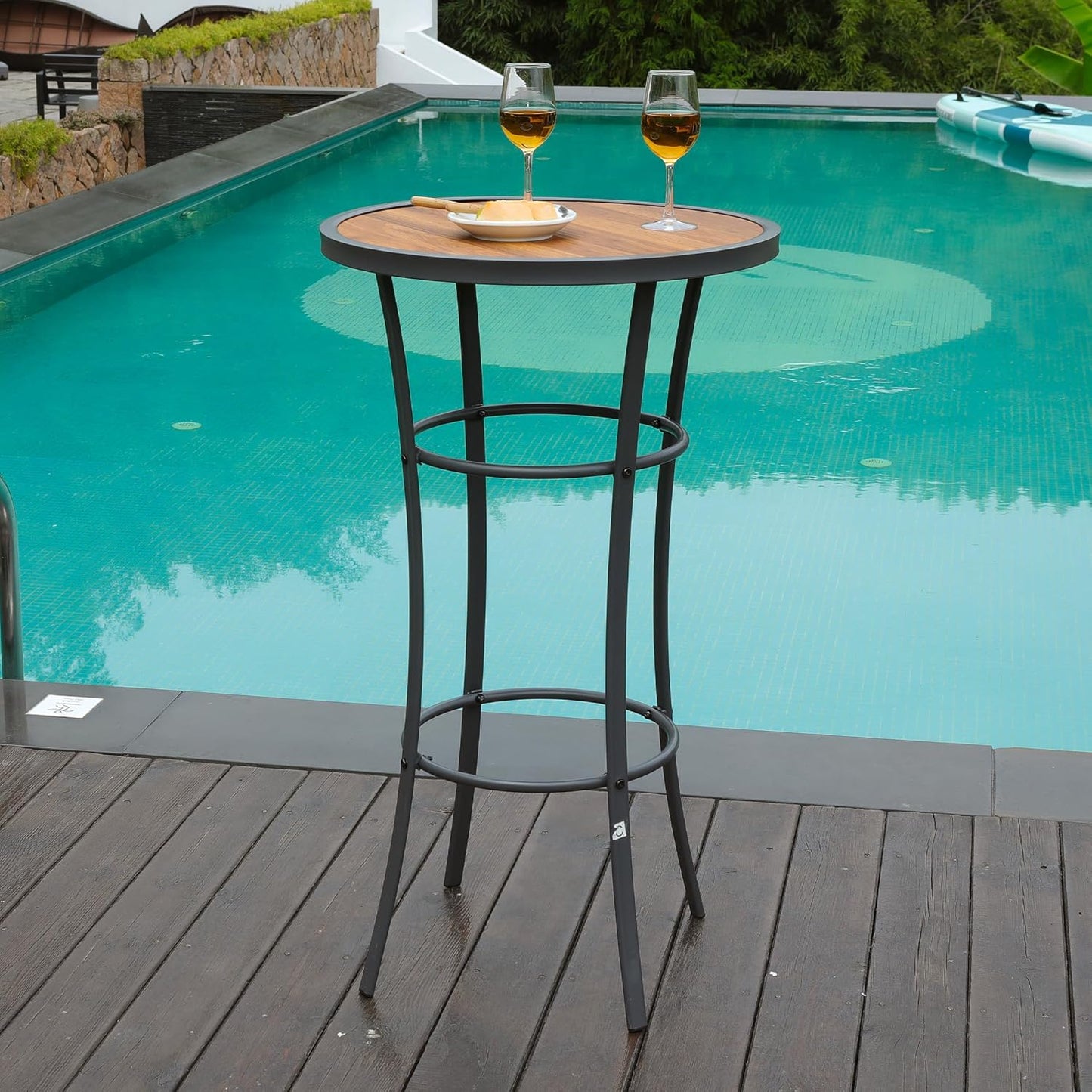 Outdoor Bar Height Bistro Table, 40-Inch Patio Bar Table Bistro Dining Table Pub Table with Wooden-Like Table Top & Metal Frame