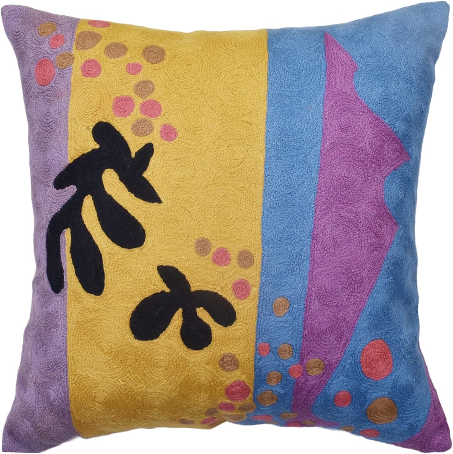 Matisse Gold Pillow Cover Purple Modern Pillowscase Chair Cushion Abstract Farmhouse Flower Outdoor Mid Century Hand Embroidered Wool Size 18x18