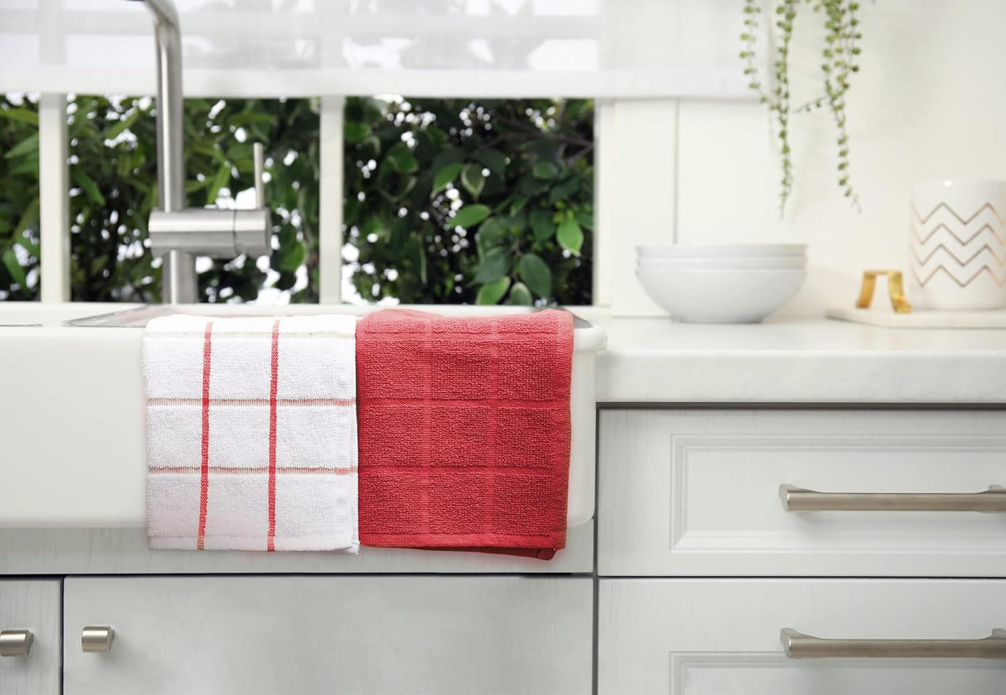 100% Cotton Kitchen Towels and dishcloths Sets, Super Soft & Absorbent, Dish Cloths for Washing Dishes, Dish Towel for Kitchen, 2 RED Dish Towels and 4 RED Dish Cloths