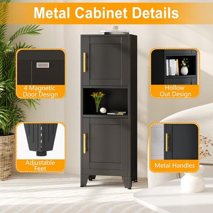 47.24" H Metal Narrow Bathroom Storage Cabinet Pantry Storage Cabinet, 2 Adjustable Shelves for Kitchen, Home Office, Living Room, Dinning Room (Black)