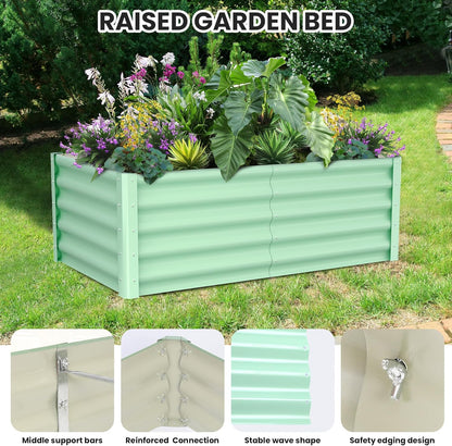 Galvanized Raised Garden Bed Outdoor, 2 Pcs 6x3x1.5FT Outdoor Large Planter Raised Beds Open Base with Safety Edge and Glove for Vegetables Flowers Ground Planter, Green