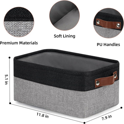DULLEMELO Small Storage Baskets for Organizing - 11.8x7.9x5.1 inch Collapsible Storage Bins Set of 2 cloth storage bins for organizing Books and towel storage (Black&Grey)