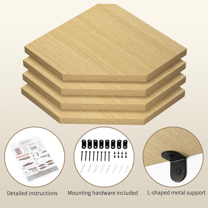 Corner Shelf Wall Mount, Corner Floating Shelves, Set of 4 Corner Wall Shelf Organizer, Rustic Wood Wall Storage Display Shelves for Living Room Bedroom Bathroom Kitchen, Oak