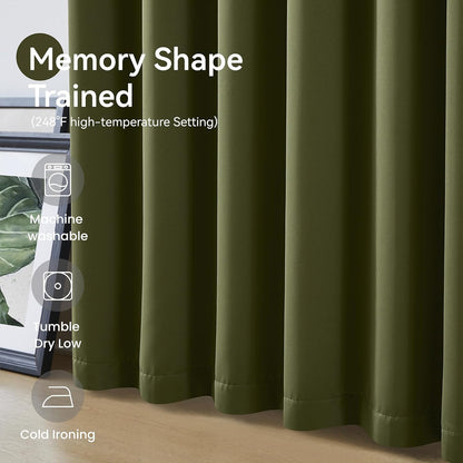 KangBang Olive Green Blackout Curtains 90 Inches Long for Bedroom, Pinch Pleated Thermal Insulated Memory Shape Draperies for Living Room Kitchen with Hooks(40”Wx90”L,2 Panels)