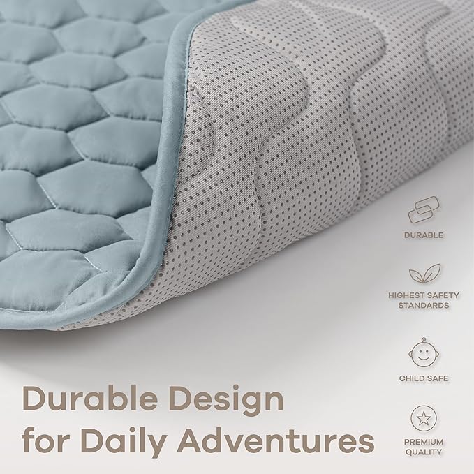 Comfy Cubs Square Kids Play Mat - 56 x 56 inches Soft Quilted Baby Floor Mat with Non-Slip Bottom - Plush Design for Toddlers' Playtime and Relaxation - Comfortable and Durable - Pacific Blue