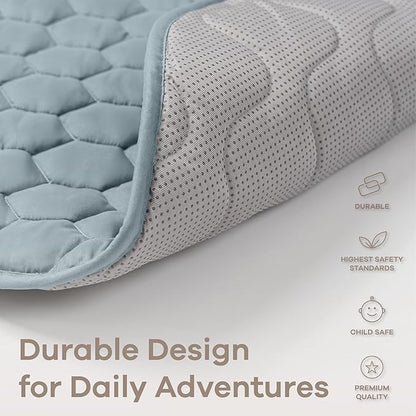 Comfy Cubs Square Kids Play Mat - 56 x 56 inches Soft Quilted Baby Floor Mat with Non-Slip Bottom - Plush Design for Toddlers' Playtime and Relaxation - Comfortable and Durable - Pacific Blue