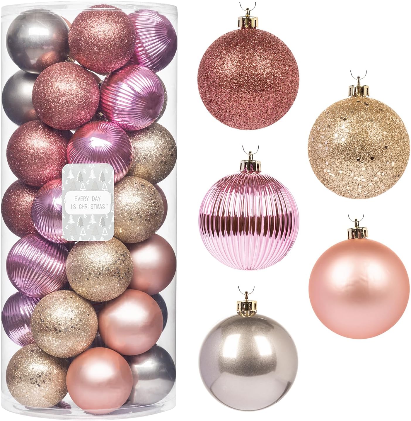 Every Day is Christmas Ornaments, Shatterproof Christmas Tree Ornament Set, Christmas Balls Decoration 35 Count (2.75"/70mm, Gold Iridium)