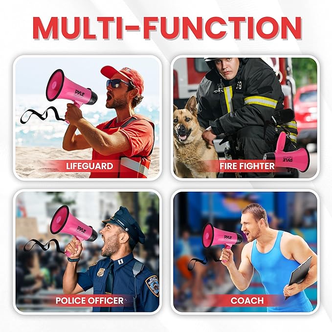 PYLE-PRO Portable Megaphone Speaker Siren Bullhorn - Compact and Battery Operated with 20 Watt Power, Microphone, 2 Modes, PA Sound and Foldable Handle for Cheerleading and Police Use PMP24PK (Pink)