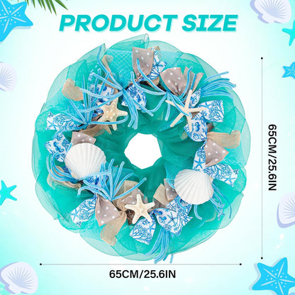 26 Inch Coastal Seashell Large Wreath with Natural Starfish & Scallops Shell, Lake Blue Beach Style Front Door Wreath with for Spring Summer, Farmhouse Rustic Indoor Outdoor Home Wall Wedding Decor