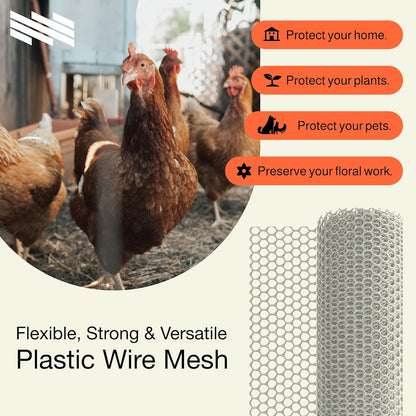 MaPorch Plastic Wire Mesh Fence - 2-Pack White 15.7 in x 10 ft - Durable Weather-Resistant Garden Fencing - Chicken Wire Fencing for Dogs Rabbits Poultry - Under Bed Blocker for Pets