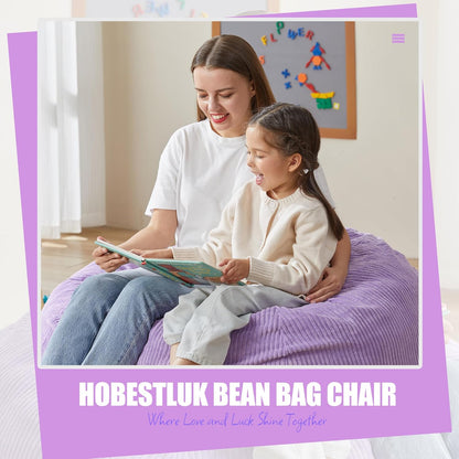 Hobestluk 3.5FT Bean Bag Chair Adult Bean Bag Chair Large Bean Bag Chair with Filler Included Teardrop Bean Bag with Removable Cover for Bedroom Living Room - (Large, Purple)