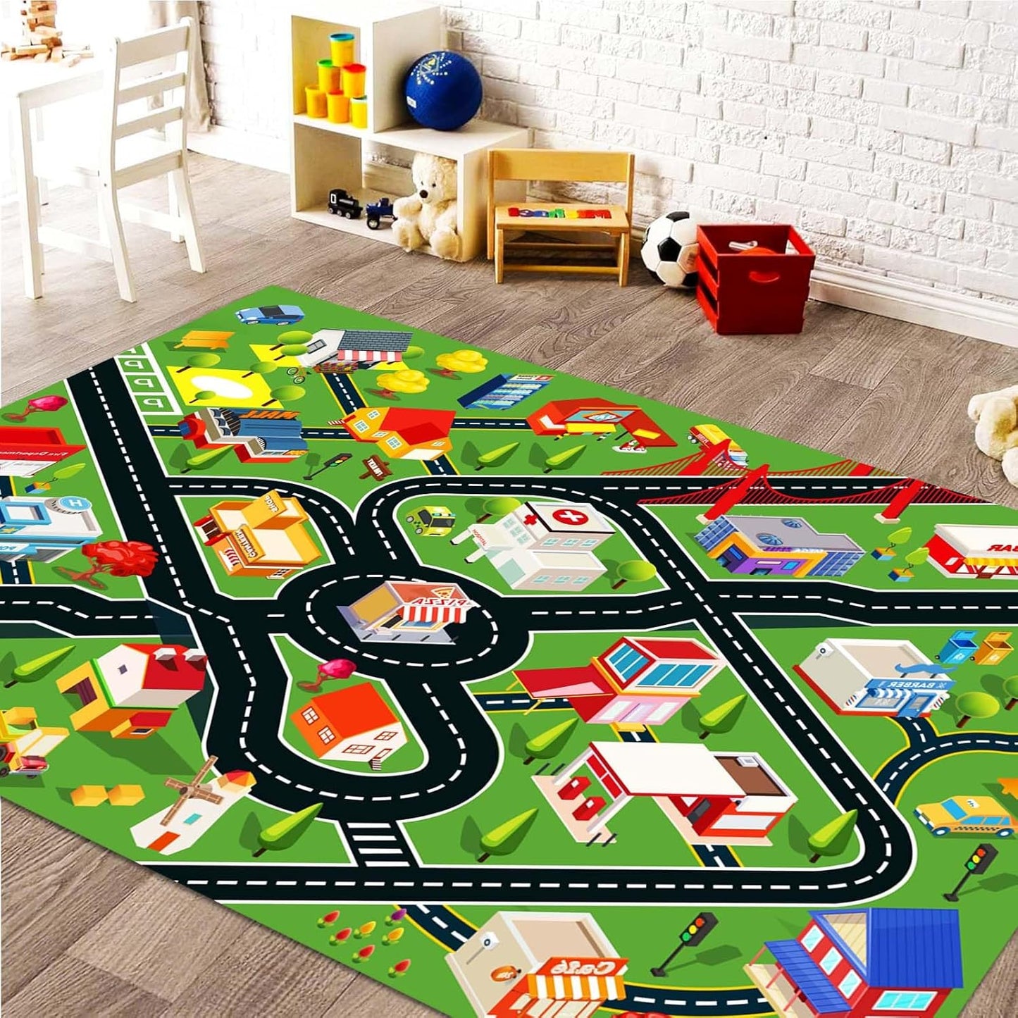 Kids Rug Car Rugs for Kids Toy Cars Play Mat with Rubber Backing City Life Road Rug for Cars Fun City Map for Carpet for Bedroom Boys (RED-Rug, 2.6x3.9ft)