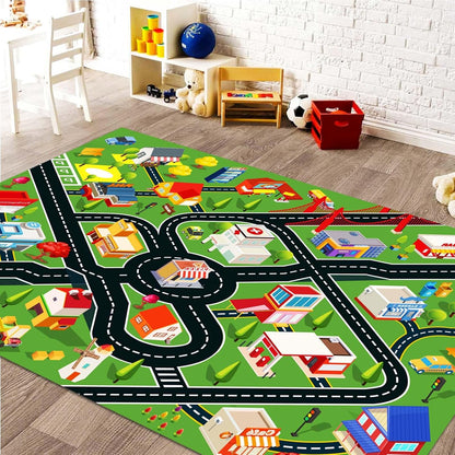 Kids Rug Car Rugs for Kids Toy Cars Play Mat with Rubber Backing City Life Road Rug for Cars Fun City Map for Carpet for Bedroom Boys (RED-Rug, 3.3x4.9ft)