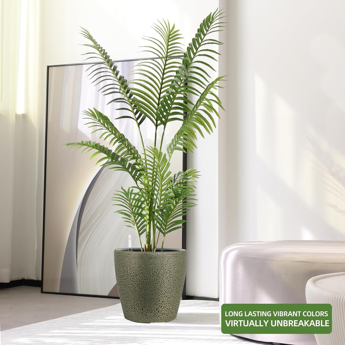 Dexceder 18x17 Self Watering Planter with Wheels Indoor Outdoor, Inner Pot Design, Thickened Large Floor Standing Flower Plant Pot with Water Level Indicator (Black Gold Crackle)