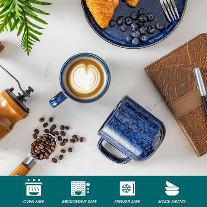 vancasso STARRY Coffee Mugs Set, 16 oz Ceramic Coffee Cups for Americano Hot Tea Iced Coffee Cold Brew Cocoa Milk Stoneware Mugs Set of 6, Dishwasher & Microwave Safe, Blue