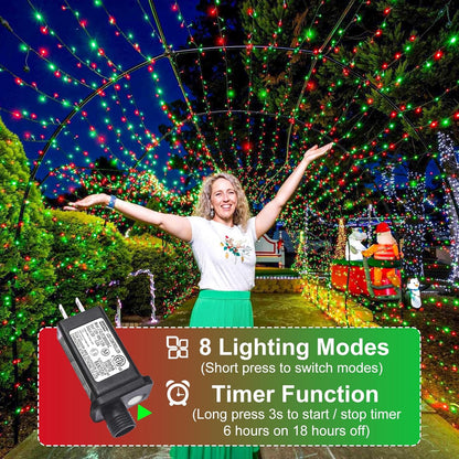 262FT 800 LED Christmas Lights, Plug in Christmas Tree Lights Outdoor with Timer and 8 Modes, Green Wire Waterproof String Light for Indoor House Yard Patio Wedding Decorations, Red Green