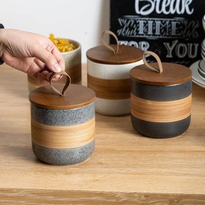 Ceramic Jar with Lid Airtight, Coffee Container Kitchen Food Storage Jars for Spice Sugar Tea Bag, Stackable Decorative Jars for Countertop, Grey & 18oz