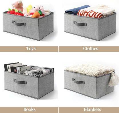 Storage Baskets, 15.7 Inch Woven Fabric Bins, Storage Cubes with Reinforced Handles, Organizer Bins for Closet Shelves, Foldable, for Toys, Clothes, Natural Beige (2PCS/Grey-15.7*11*7.8inch)