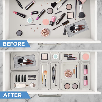 Ravinte 6 Pack Drawer Organizer - 6" X 9" Plastic Storage Bins, Acrylic Organizers with Non-Slip Pads Clear Desk Storage Tray for Makeup, Jewelries, Kitchen Utensils, Bathroom and Office