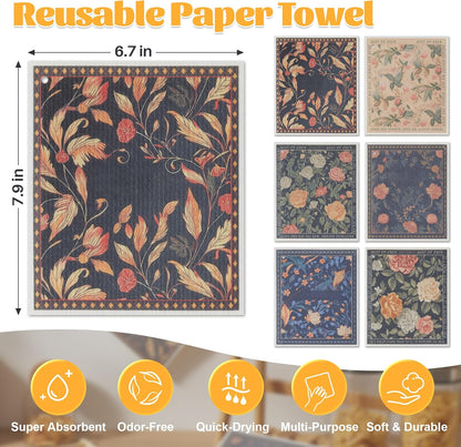 JOYMOOP 6 Pack Dishcloths for Kitchen, Reusable Paper Towels Washable, Absorbent Non-Scratch Dish Cloths for Washing Dishes, Quick-Drying Cleaning Rags for Cookware and Household, 6.7×7.9 Inch