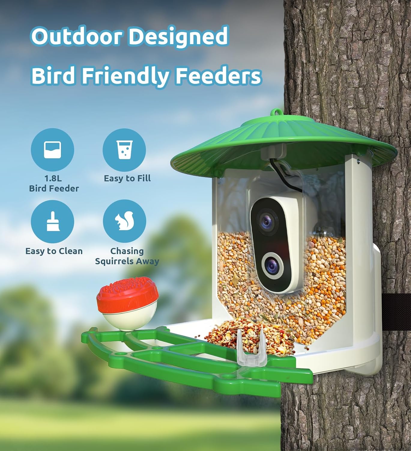 Bird Feeder with Camera, 2K HD AI Smart Identify BirdSpecies Video Camera with Solar Panel Outdoors Birdhouse with Cam, Instant Arrival Alerts, Capture BirdVideo Ideal Present for Bird Lover