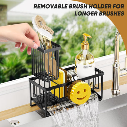 Sponge Holder for Kitchen Sink,Smiley Face Sink Caddy with Removable Brush Holder,Self-Draining Sponge Caddy for Soap,Dish Brush,Scrubber,Kitchen Essentials and Gadgets
