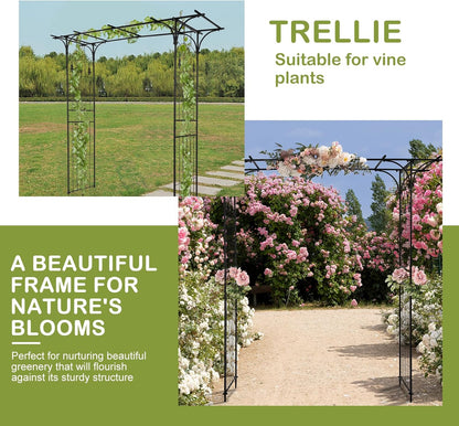 Outvita 7Ft Garden Arch Arbor, Steel Frame Stand Trellis, Arbour Archway for Wedding Ceremony Decoration Plant Climbing Rose Vines Lawn Courtyard Patio Pathway Black