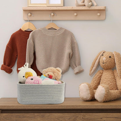 Small Woven Storage Baskets 12“X8”X5“ Decorative Rope Bins for Organizing Shelves, Closets, and Toys, Empty Gift Baskets, Cute Organizer Basket for Home and Office (grey, regular)