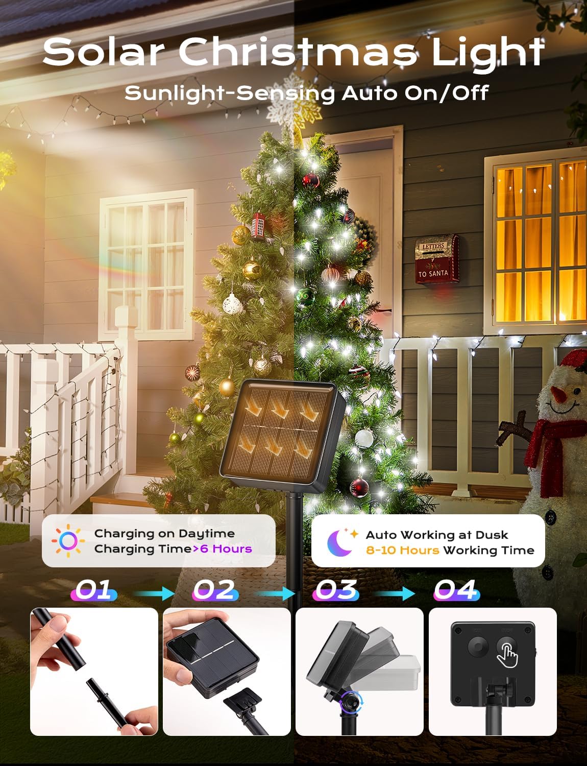 Brightown Solar Operated C6 Strawberry String Lights, 22.64ft 50 LEDs White LED Christmas Fairy Lights, Solar Christmas Lights Outdoor, Christmas Decorations for Christmas Tree, Garden Decor