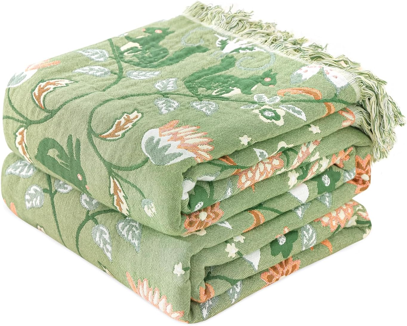 MSGKV Cotton Bed Blanket for Couch and Sofa Blankets for Living Room Bedroom Reversable Florals and Animals Throw 90"x98" Breathable Cozy Boho Blankets