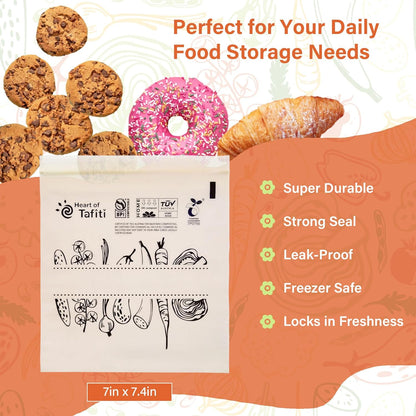 Compostable Food Storage Bags, Resealable Quart Bags, 30 Count, 7 x 7.4 inches, Extra Thick and Reusable, Eco-Friendly, Certified US BPI ASTM D6400 Europe OK Compost