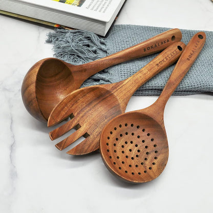 GreyWooden Kitchen Utensil Set, 6Pcs Wooden Cooking Utensils for Non-Stick Pan, 100% Natural Teak Wooden Spatula