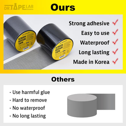 Grey Window Screen Repair Tape, 2 in X 15 FT, Screen Repair Kit for Windows or Doors, Strong Adhesive Patch Kit Fiberglass Mesh Tape
