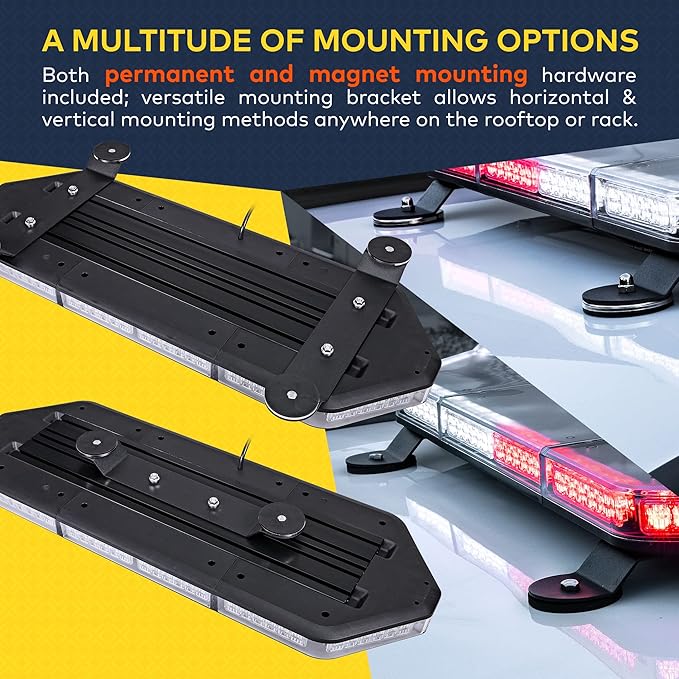 LAMPHUS NanoFlare NFMB80 26" 12V 80W White LED Strobe Mini Light Bar [Magnet/Permanent Mount] Clear Roof top Rotating Safety Flashing Emergency Warning Beacon Lightbar for Truck Vehicles