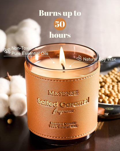 M&SENSE Caramel Vanilla Scented Vegan Soy Candles,10oz 42-Hour Slow Burning Time,No Toxin Heavy Scented Candles,Cozy Relaxing Romance,Fancy Housewarming Gifts for Women & Men