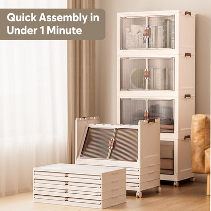 Jalove 50QT Plastic Storage Bins with lids, Stackable Collapsible Storage Containers with Wheels, Closet Organizer and Storage Drawers, Clothes Storage Cabinet for Home Office Garage, 1 Pack White