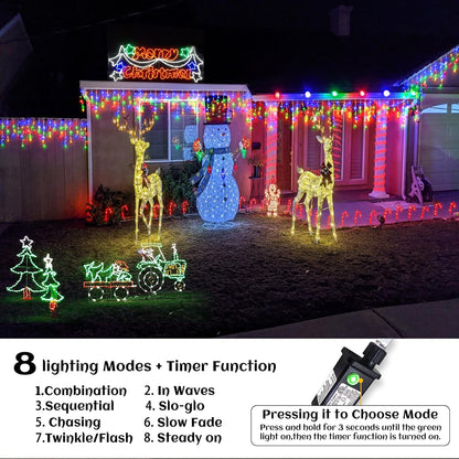 Icicle lights Outdoor - 66ft Christmas Lights with 640LED 120 Drops 8 Modes, Plug in Curtain String Lights Waterproof for Holiday Wedding Party Home Garden Bedroom Indoor Outdoor Decoration,Multicolor