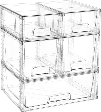Vtopmart Clear Stackable Storage Drawers Set of 5, Easily Assemble Acrylic Bathroom Undersink Organizers,Plastic Storage Bins for Closet,Cabinet,Pantry,Medicine Organization