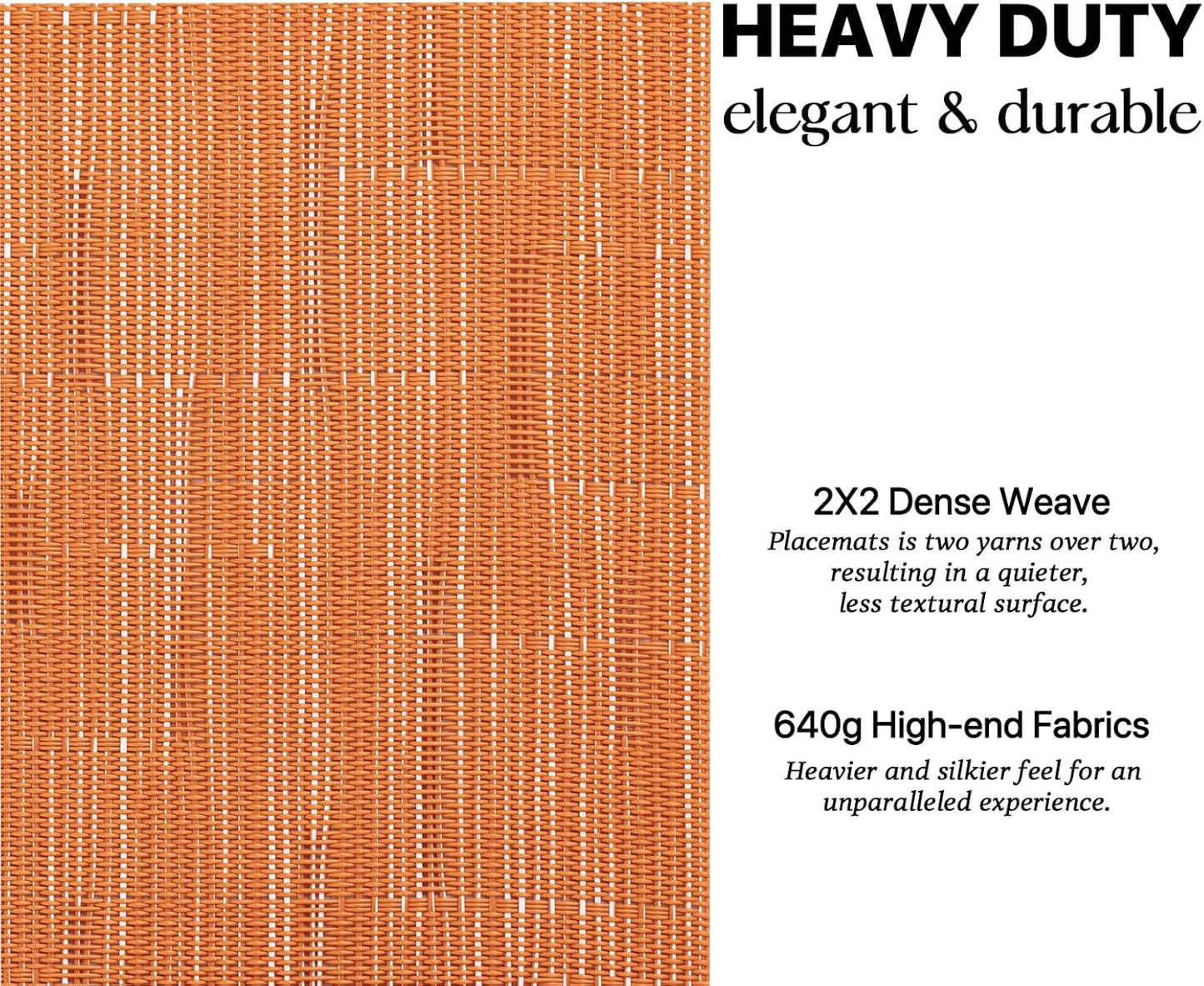 LEXMORE Placemats Set of 12 Vinyl/Plastic Woven Place Mats for Kitchen Table Indoor/Outdoor Washable Placemat Wipeable Dining Table Mats(Orange)