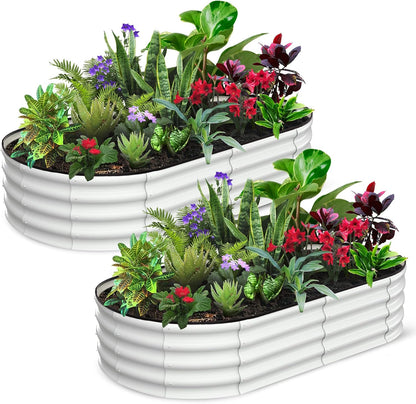 2 Pcs 6x3x1ft Oval Raised Garden Bed, Galvanized Raised Beds,Open-Ended Base Metal Raised Planter Beds,Garden Bed Outdoor,Planter Raised Boxes for Vegetables, Flowers,Tool-Free Asse,White