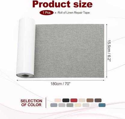 PATIKIL 70x6.2 Inch Linen Repair Tape, Repair Fabric Patch Self Adhesive Couch Patch Line Repair Patch for Furniture Sofa Car Seats Office Chairs, Dove Gray