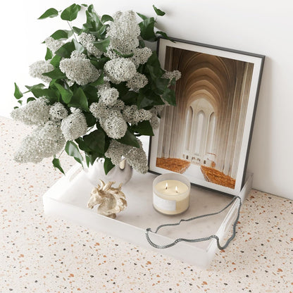 Large Acrylic Serving Tray Decorative Ottoman Coffee Table Vanity Tray Tea Fruit Platter Snack Appetizer Dessert Drink with Handles for Bar Kitchen Party, Frosted