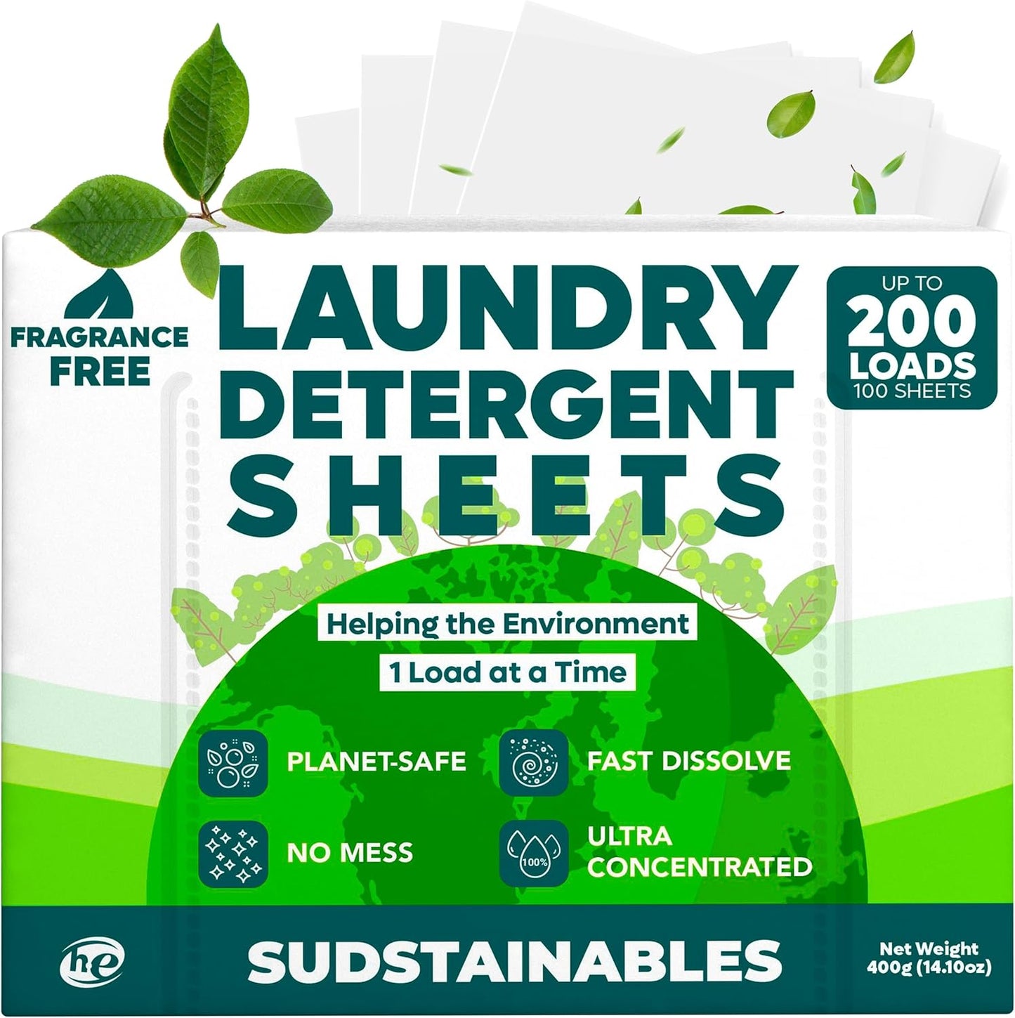 Sudstainables Eco Friendly Laundry Detergent Sheets - (200 Count), Unscented, Zero Waste, Plastic Free, Ultra Cleaning Strength, Sensitive Skin Safe, Saves Space