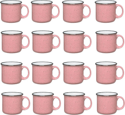Set of 16 Ceramic Campfire Mugs – 15 Oz, Pink – Coffee & Tea Cups for Home, Work, Travel, Camping – Customizable, Great for DIY, Events, Companies