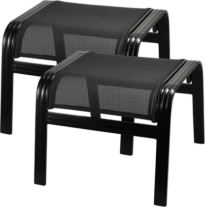 Patio Footstools Outdoor Foot Rest Aluminum Patio Ottomans Portable Seat Wicker Furniture Stackable Ottoman 2 Pieces Black