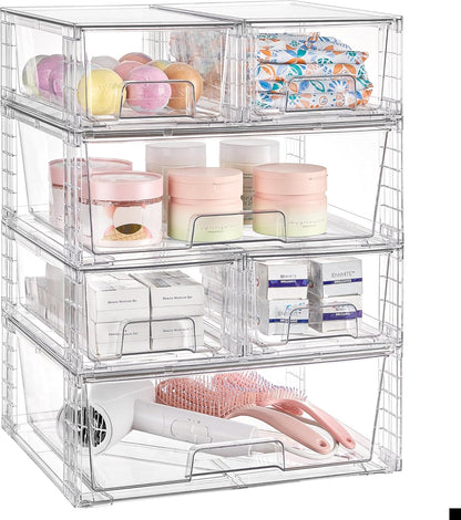 Vtopmart Clear Stackable Storage Drawers Set of 6, Easily Assemble Acrylic Bathroom Undersink Organizers,Plastic Storage Bins for Closet,Cabinet,Pantry,Medicine Organization