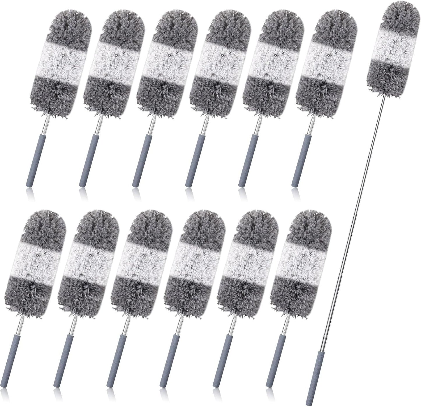 Tanlade 12 Pcs Microfiber Feather Duster for Cleaning 13-31 Inch Extendable Cobweb Dusters Ceiling Fan Duster Washable Bendable Tool for Office Car Window Furniture (Gray White)